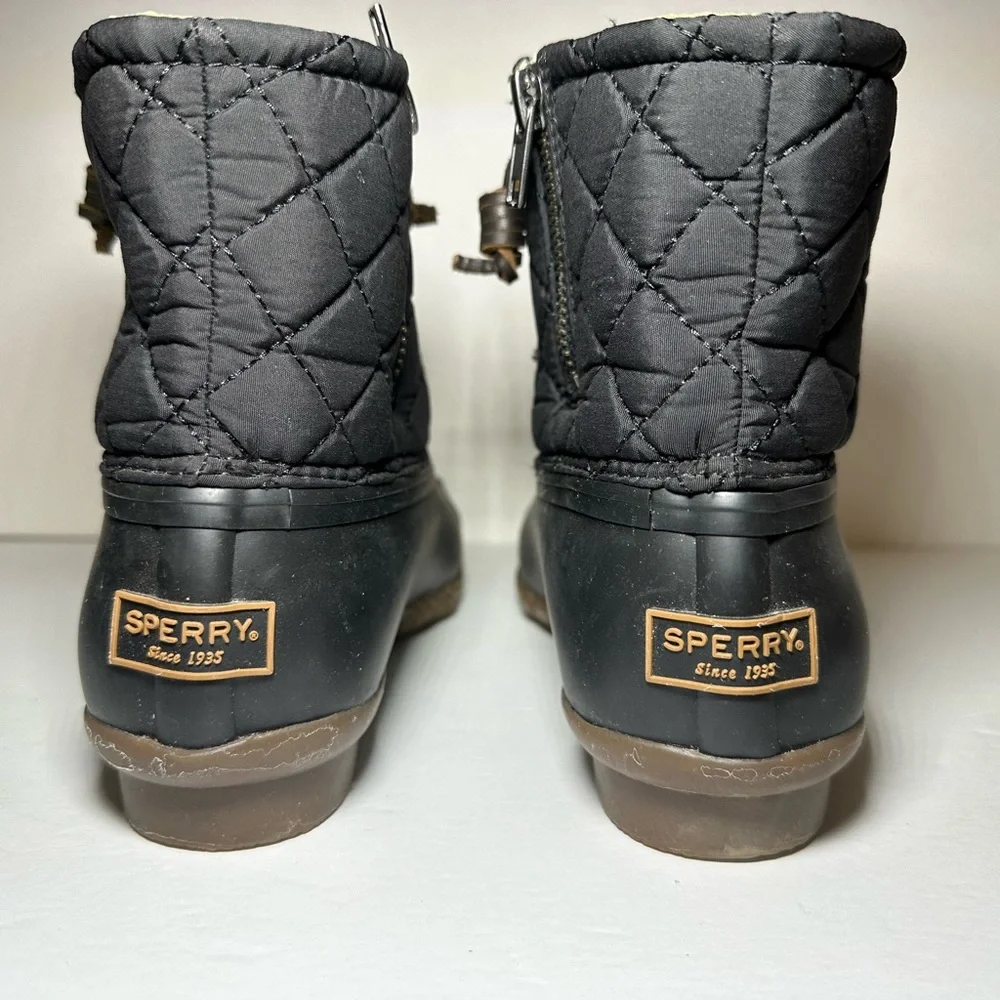 Sperry Womens Saltwater Quilted Duck Black Waterproof Rain Boots STS94063 Size 6